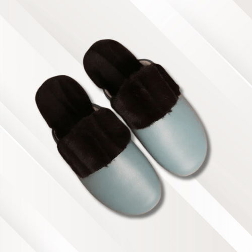 Chausson cuir fourrés Bleu / 32-33