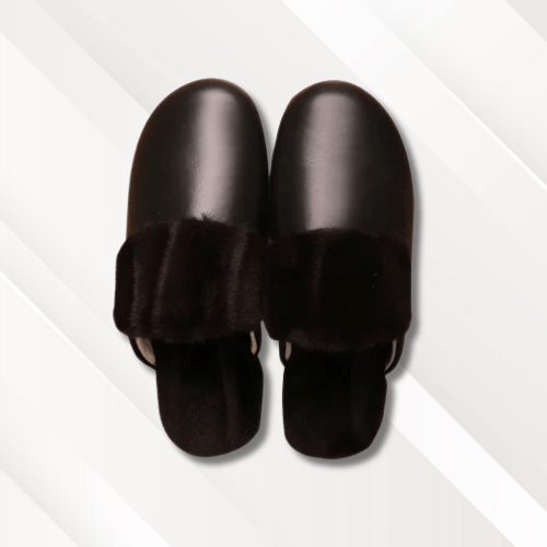 Chausson cuir fourrés Marron foncé / 32-33