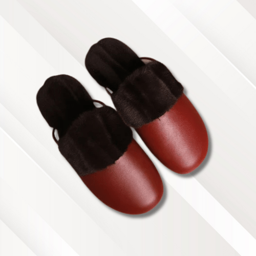 Chausson cuir fourrés Rouge / 32-33