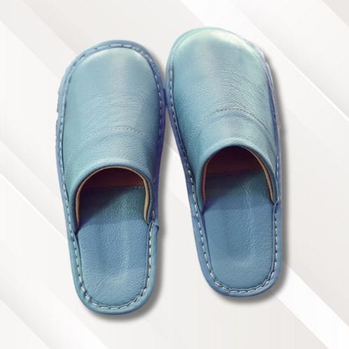 Chaussons homme | Cuir noir Bleu ciel / 35-36