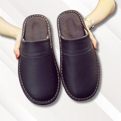Chaussons homme | Cuir noir Café foncé / 35-36