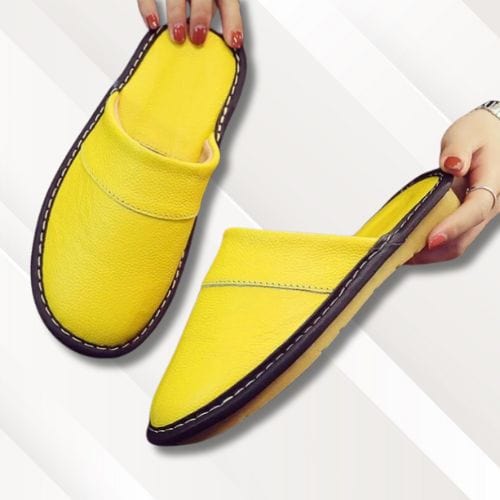 Chaussons homme | Cuir noir Jaune / 35-36