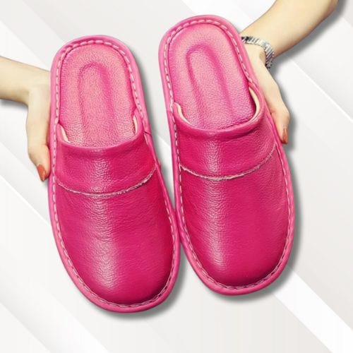 Chaussons homme | Cuir noir Rouge rosé / 35-36