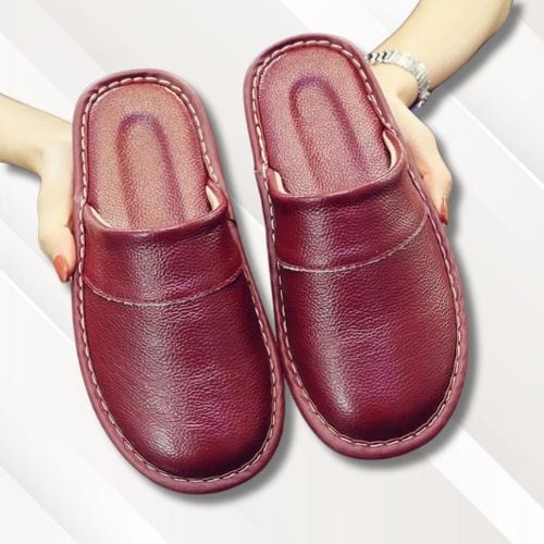 Chaussons homme | Cuir noir Rouge vin / 35-36