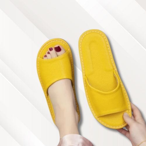 Chaussons intérieur cuir | Femme Jaune / 35-36