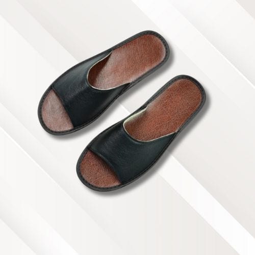 Chaussons claquettes homme | Cuir Noir / 34-35