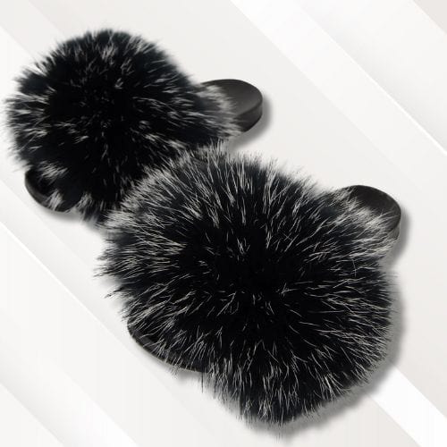 Chaussons fausse fourrure husky | Femme Noir et blanc / 36-37