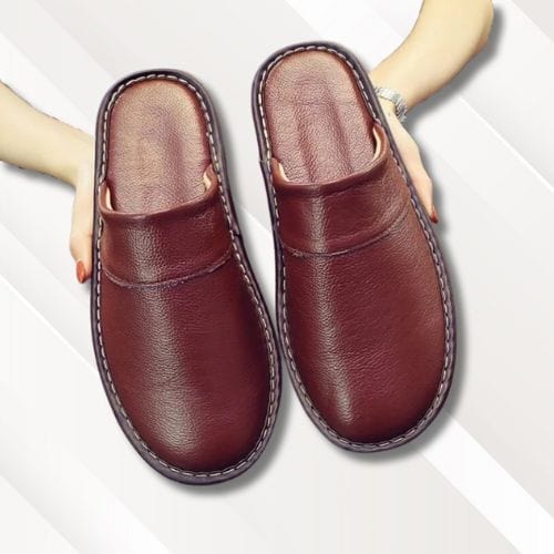 Chaussons homme | Cuir noir Marron / 35-36