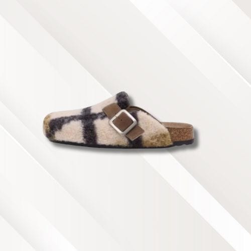 Chaussons mules cuir | Femme Beige et noir / 35