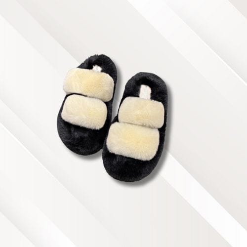 Chaussons mules femme micro velours | Talon 4 cm Noir et blanc / 35