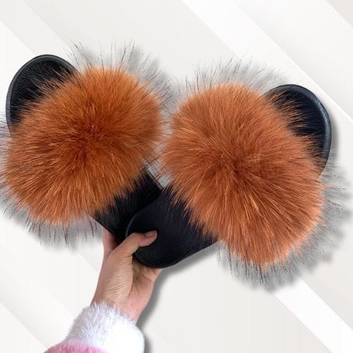 Chaussons mules fourrure | Femme Orange caramel / 36-37