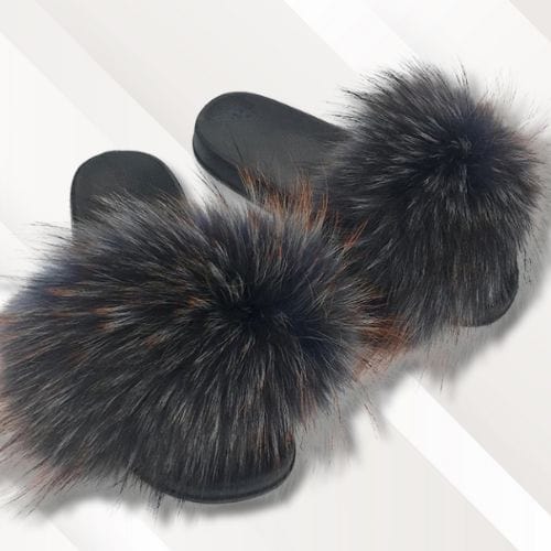 Chaussons noir femme | Fourrure Noir et orange / 36-37
