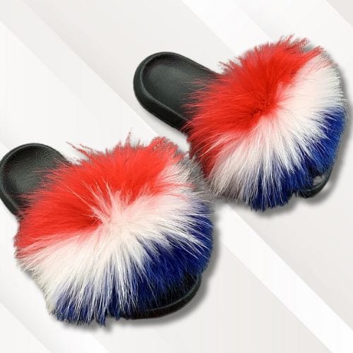 Chaussons ouvert fourrure | Femme Rouge blanc bleu / 36-37
