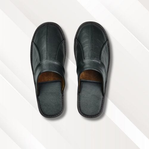 Pantoufles homme cuir | Luxe Noir / 35-36